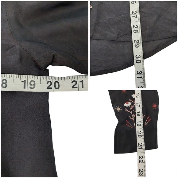 Johnny Was CALME Black Silk Blend Embroidered Long Sleeve Blouse - Picture 8 of 10